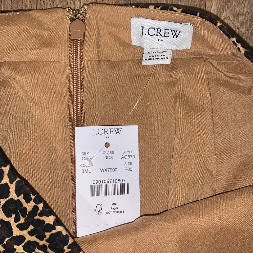 J‎ Crew Skirt Womens 00 Black Brown Leopard Print Pencil Back Zip Stretch Lined - Picture 2 of 7